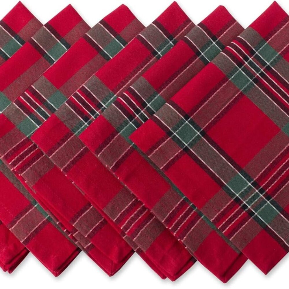Farmhouse Christmas Plaid Dining Table & Kitchen Décor, Holiday Napkin Set, 18X1